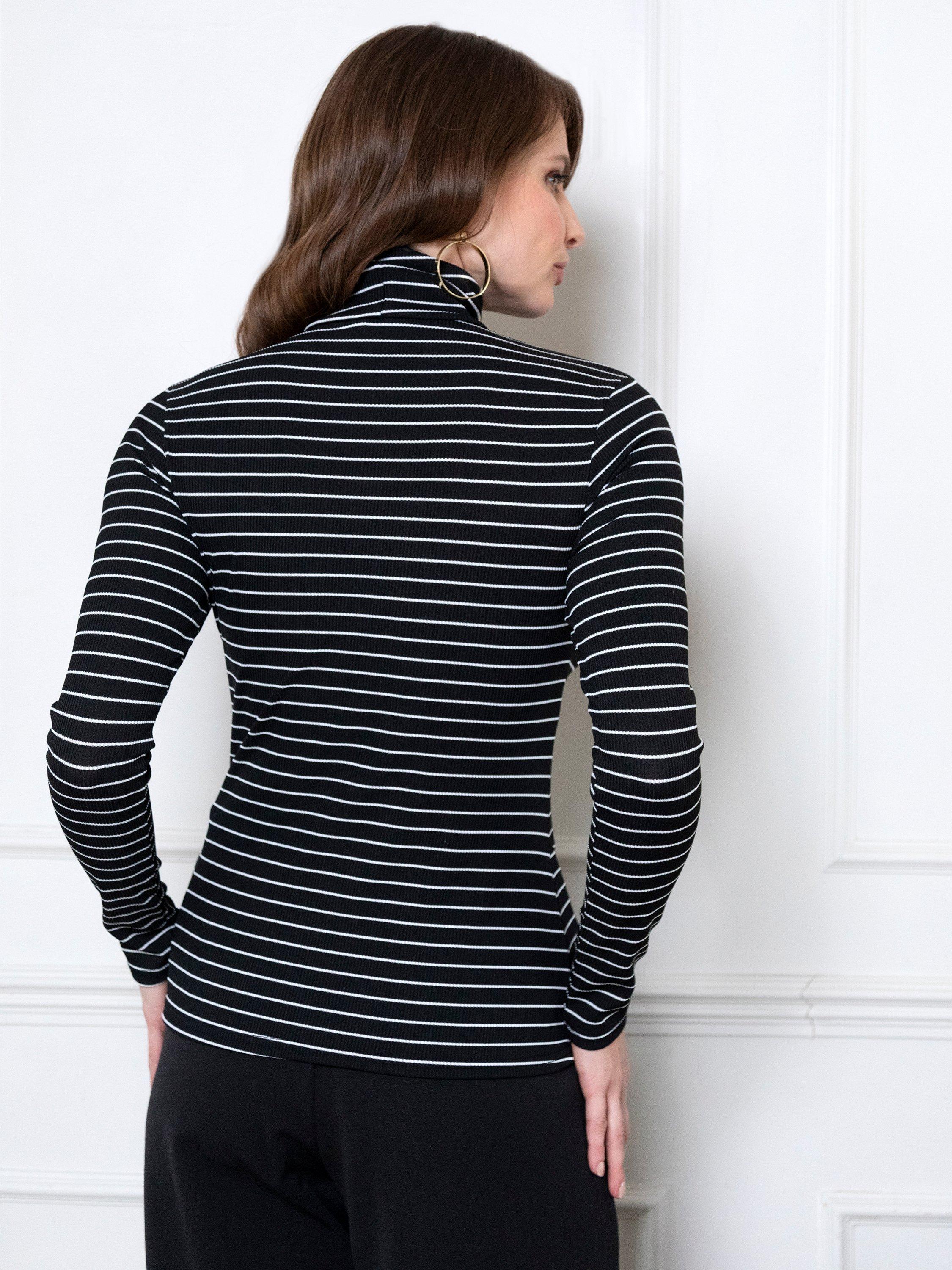 Product image 3 of 5, which shows HotSquash Stripe Turtleneck Top, Black/White, 8
