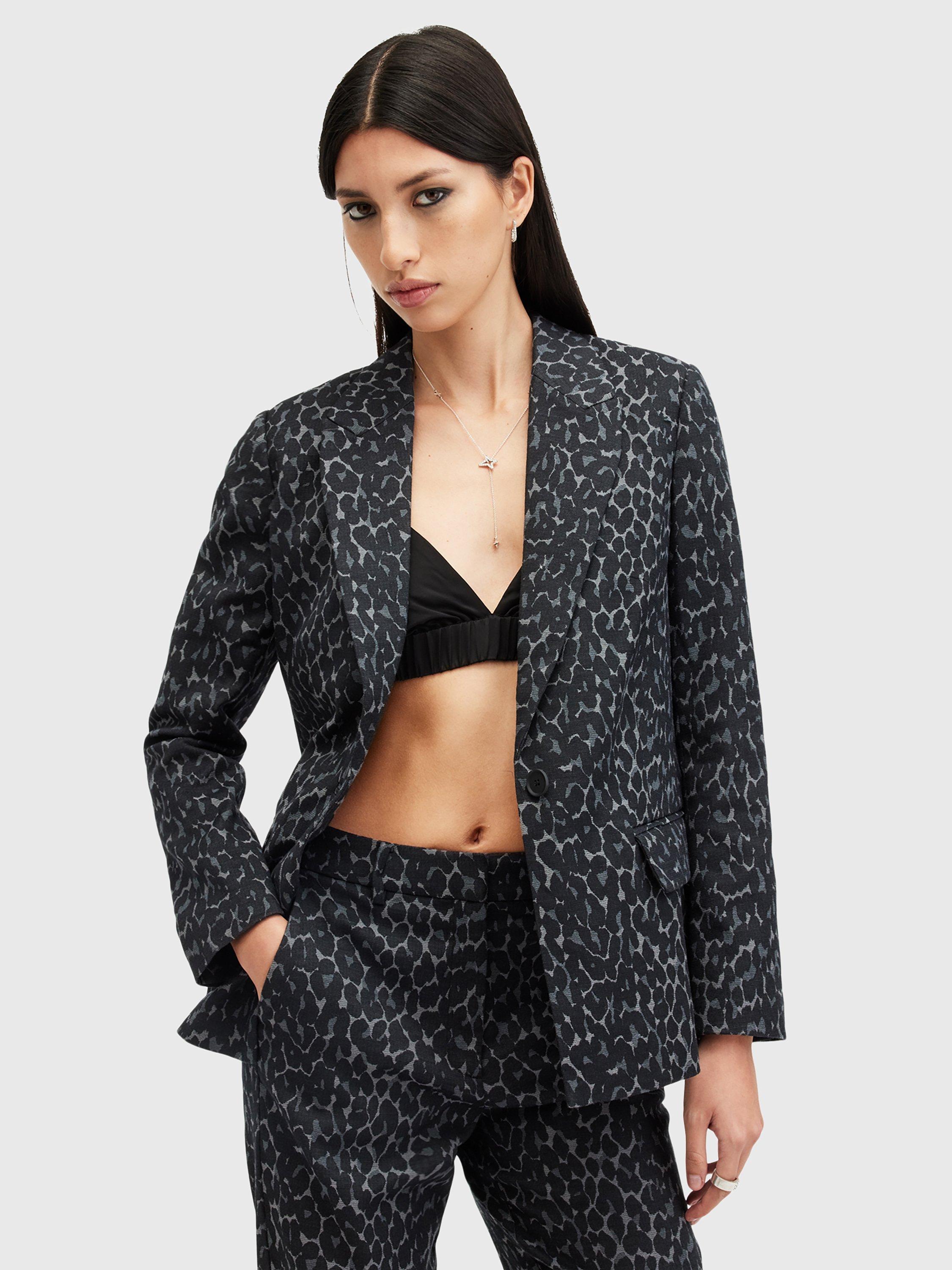 AllSaints Aurora Leopard Print Blazer, Black/Multi