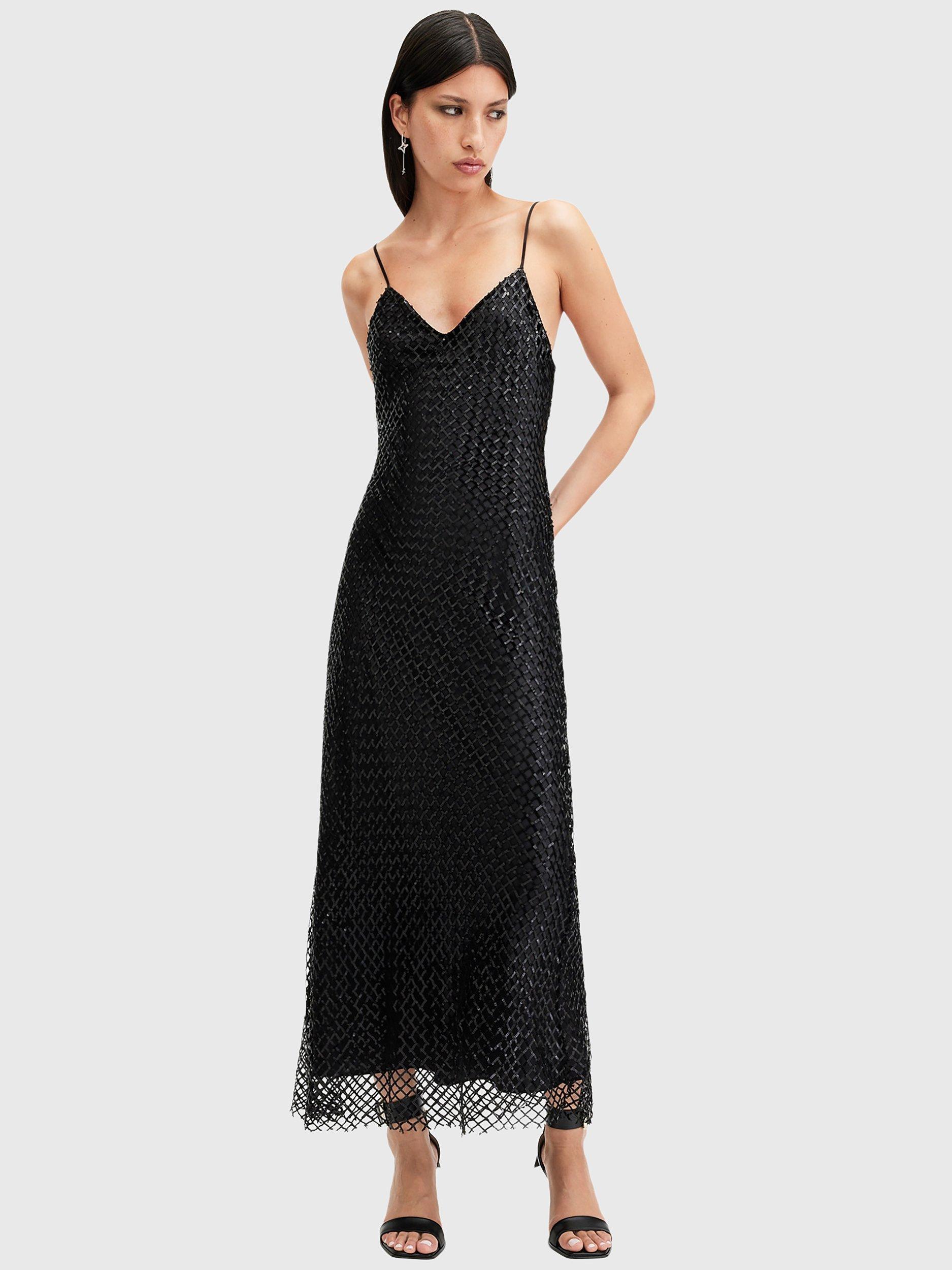 Product image 1 of 5, which shows AllSaints Chantelle Sequin Dress, Black, 10