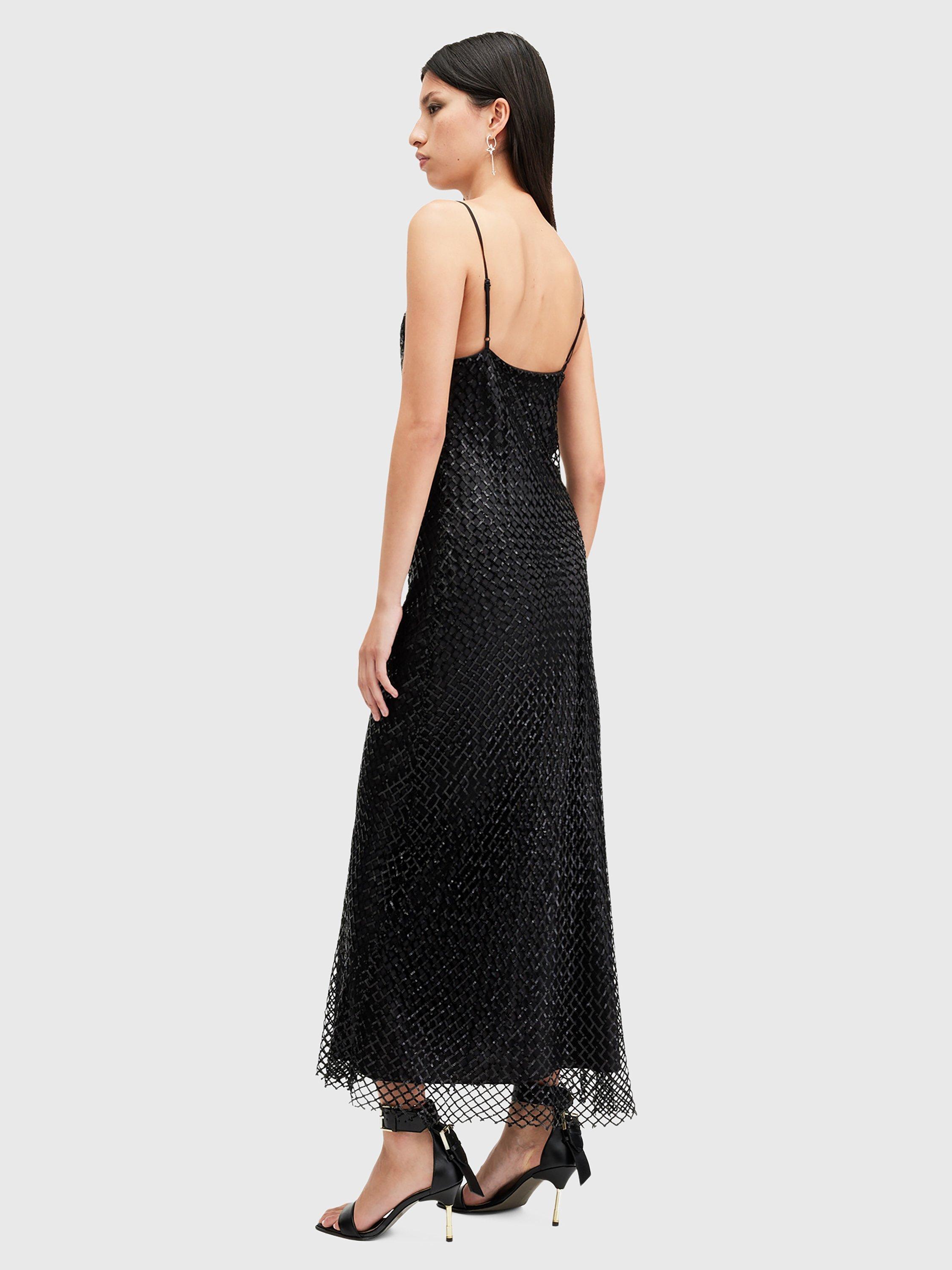 Product image 2 of 5, which shows AllSaints Chantelle Sequin Dress, Black, 10