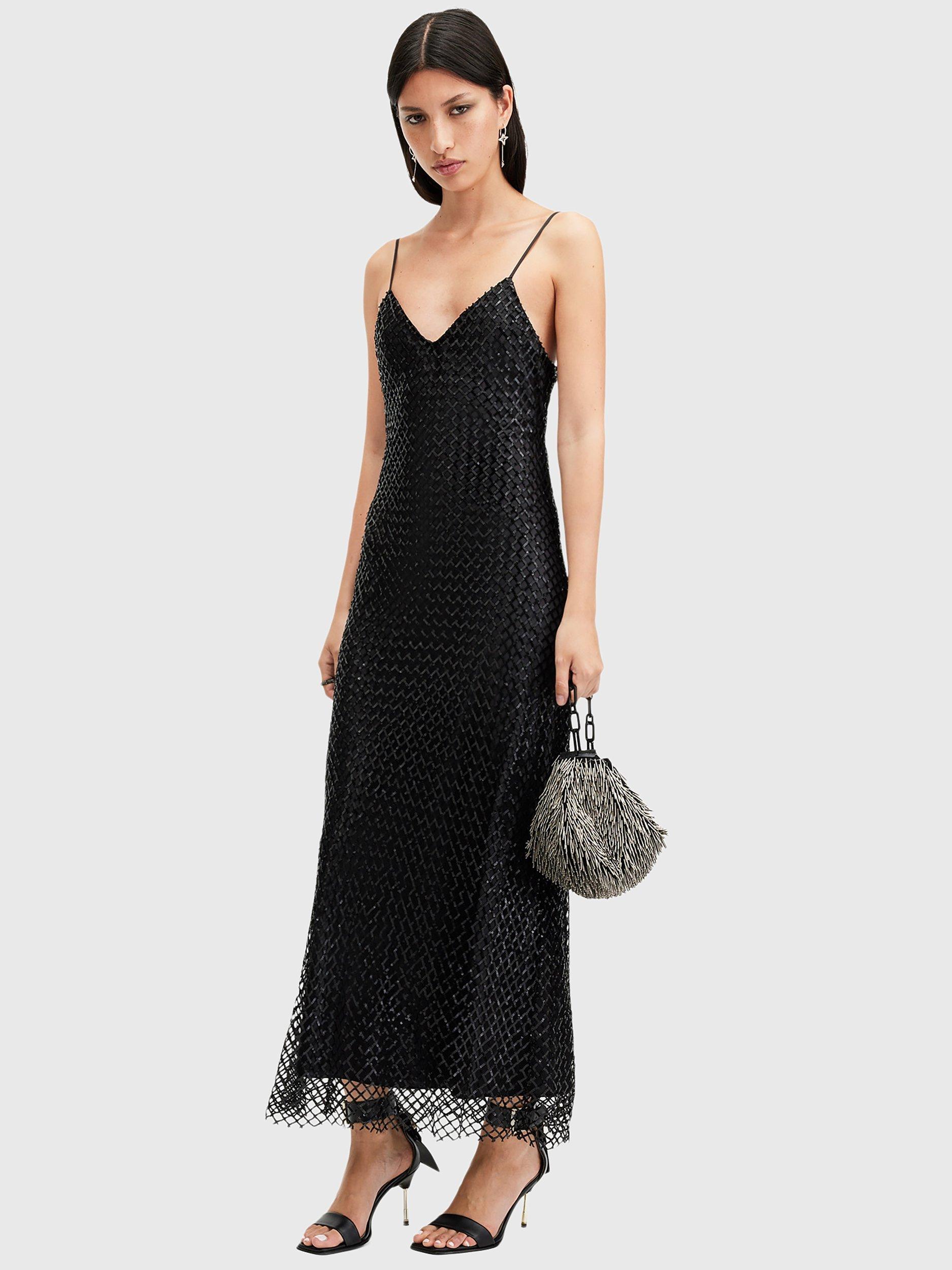 Product image 3 of 5, which shows AllSaints Chantelle Sequin Dress, Black, 10