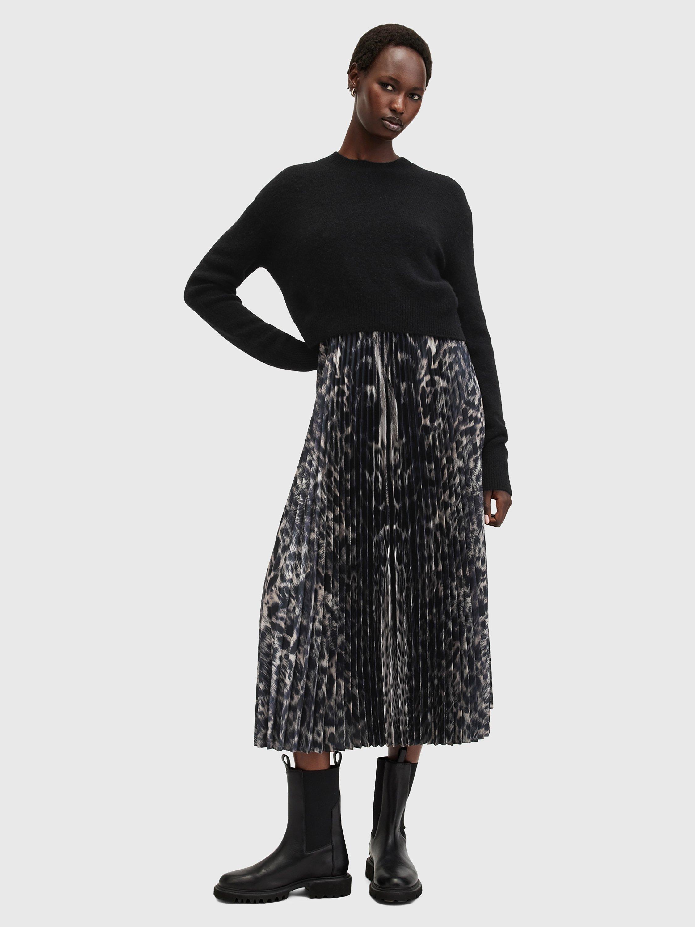 AllSaints Jinx Pleated Dress Taupe Multi