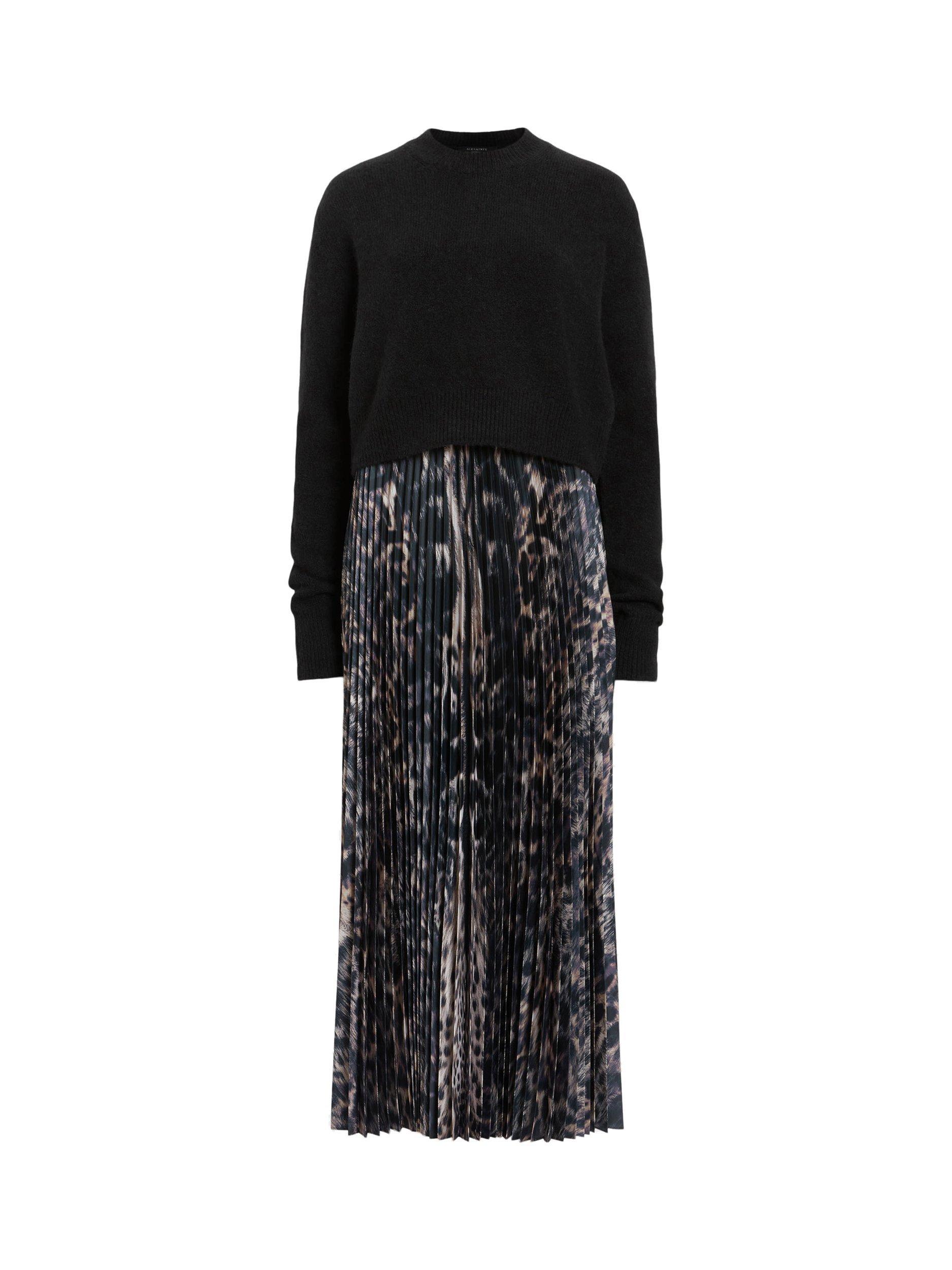 AllSaints Jinx Pleated Dress Taupe Multi