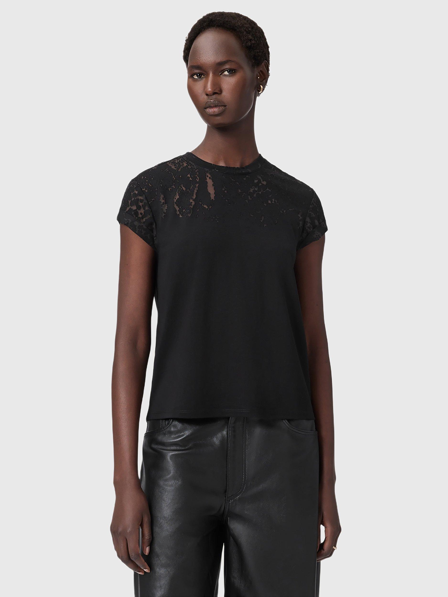 Product image 1 of 7, which shows AllSaints Anna Snake T-Shirt, Black, L