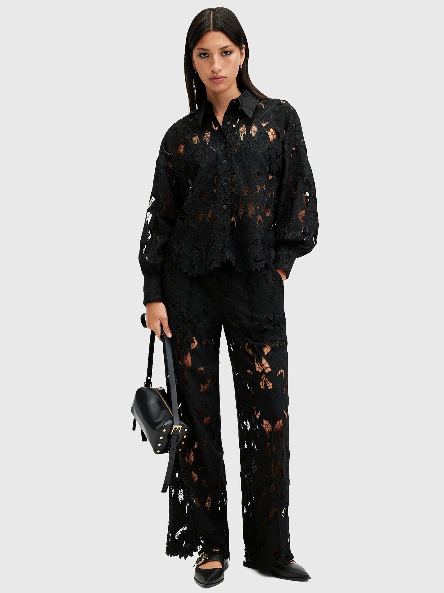 Product image 5 of 5, which shows AllSaints Charli Floral Embroidered Shirt, Black, 8