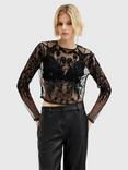 AllSaints Greta Embroidered Sheer Top, Black