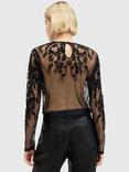 AllSaints Greta Embroidered Sheer Top, Black