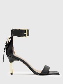 AllSaints Noir Square Toe Heeled Sandals, Black, Black