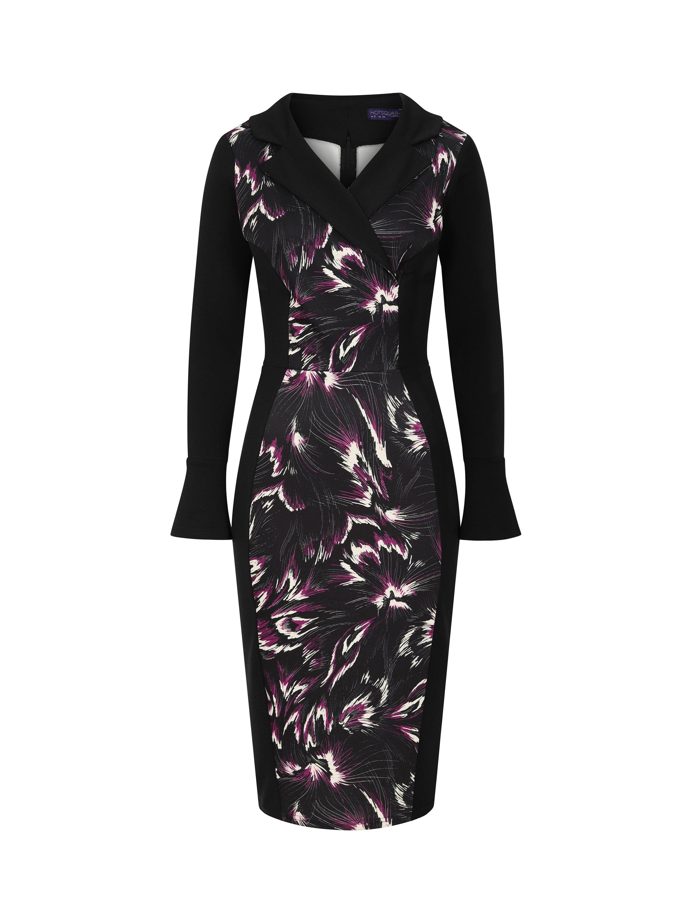Product image 5 of 6, which shows HotSquash Collar Detail Bodycon Dress, Damson Phoenix, 8