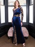 HotSquash Velvet Embroidered Dress, Navy