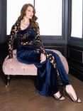 HotSquash Velvet Embroidered Dress, Navy