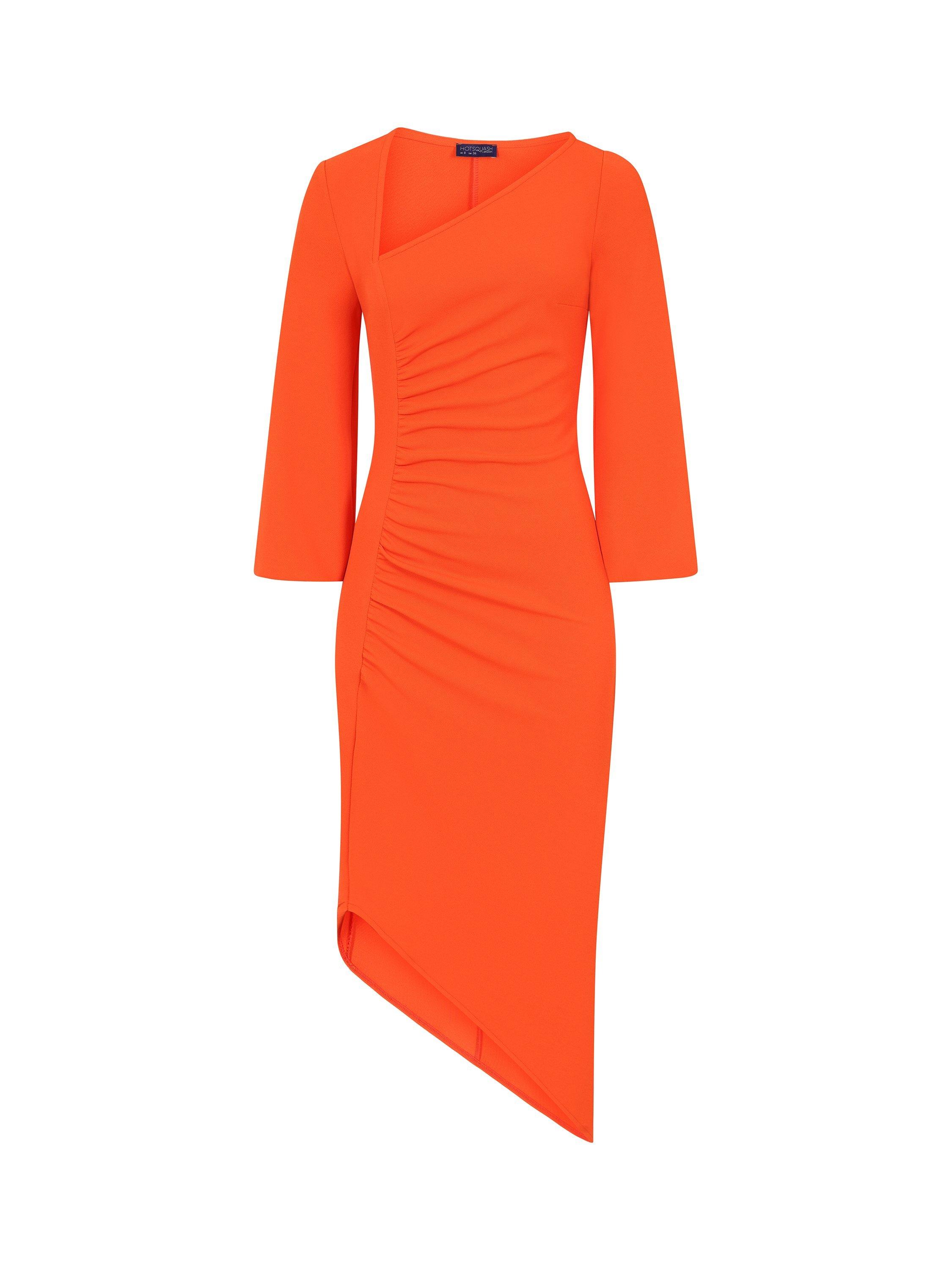 Product image 6 of 7, which shows HotSquash Ruched Scuba Midi Dress, Orange, 8
