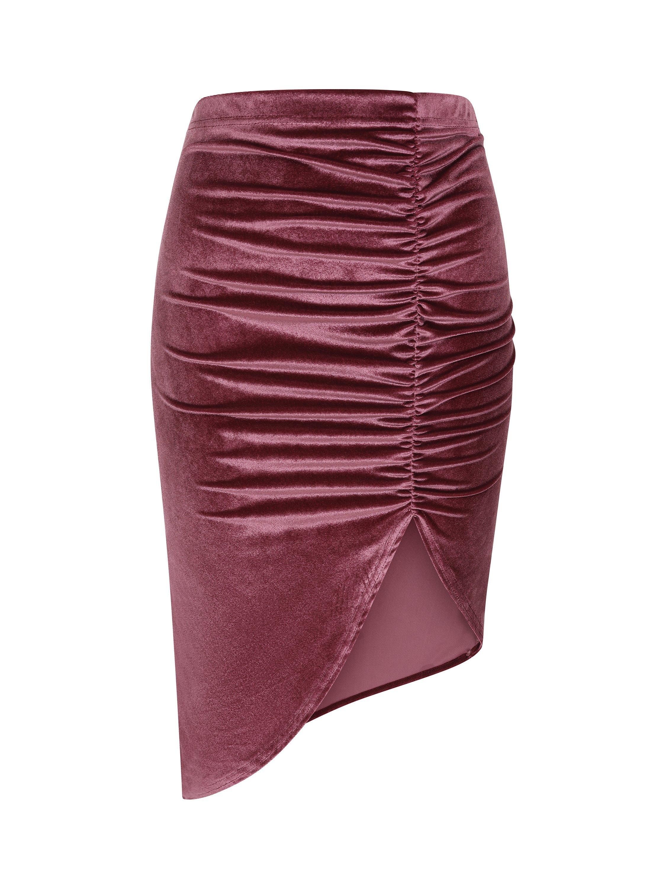 Product image 5 of 6, which shows HotSquash Velvet Asymmetric Ruched Skirt, Lavender, 8