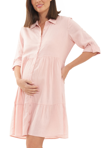 Ripe Adel Linen Blend Maternity Dress - view 2, Soft Pink