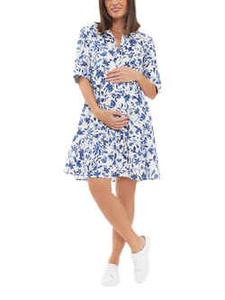 Ripe Bella Linen Blend Maternity Dress, White/Lapis, White/Lapis