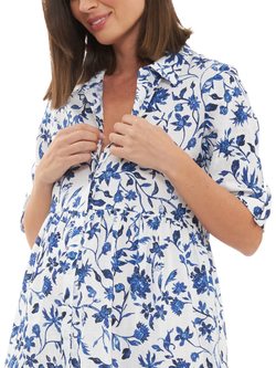 Ripe Bella Linen Blend Maternity Dress, White/Lapis - view 2, White/Lapis