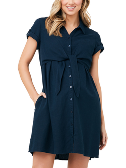 Ripe Colette Tie Up Linen Blend Maternity Dress, Navy
