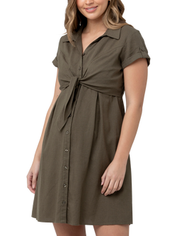Ripe Colette Tie Up Linen Blend Maternity Dress, Olive