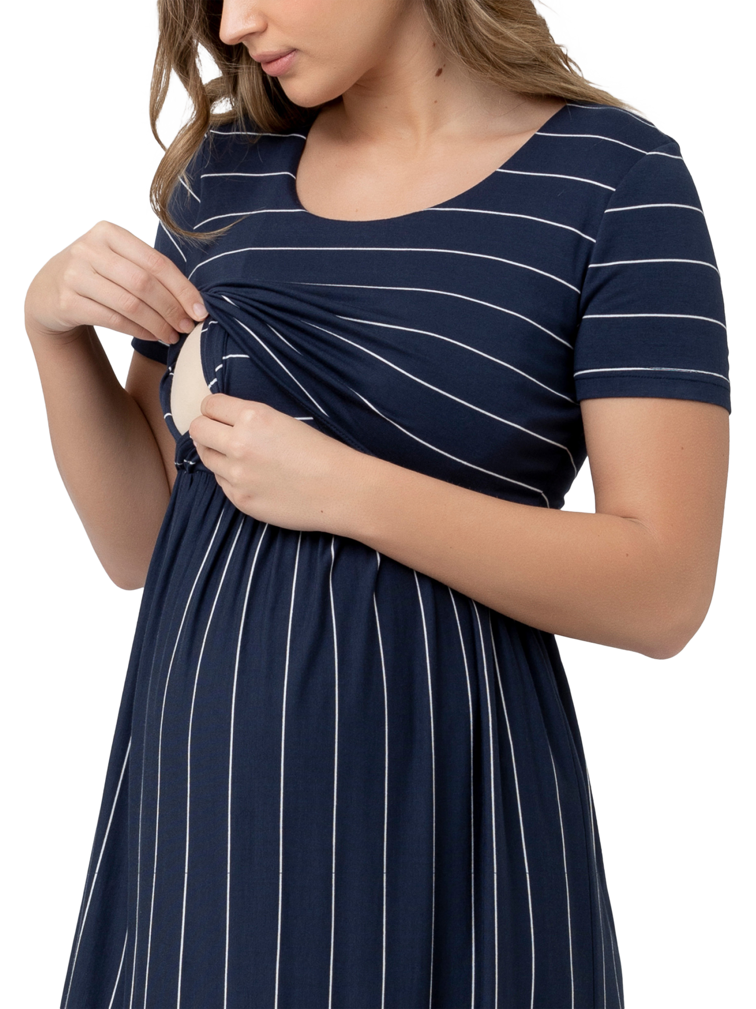 Product image 2 of 6, which shows Ripe Stripe Maternity & Nursing Dress, Indigo White, XXL