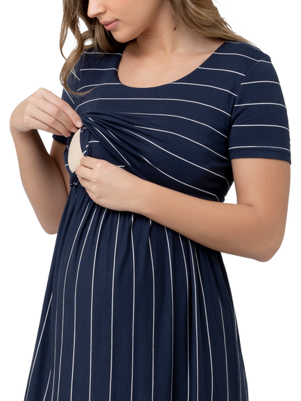 Ripe Stripe Maternity & Nursing Dress - view 2, Indigo White