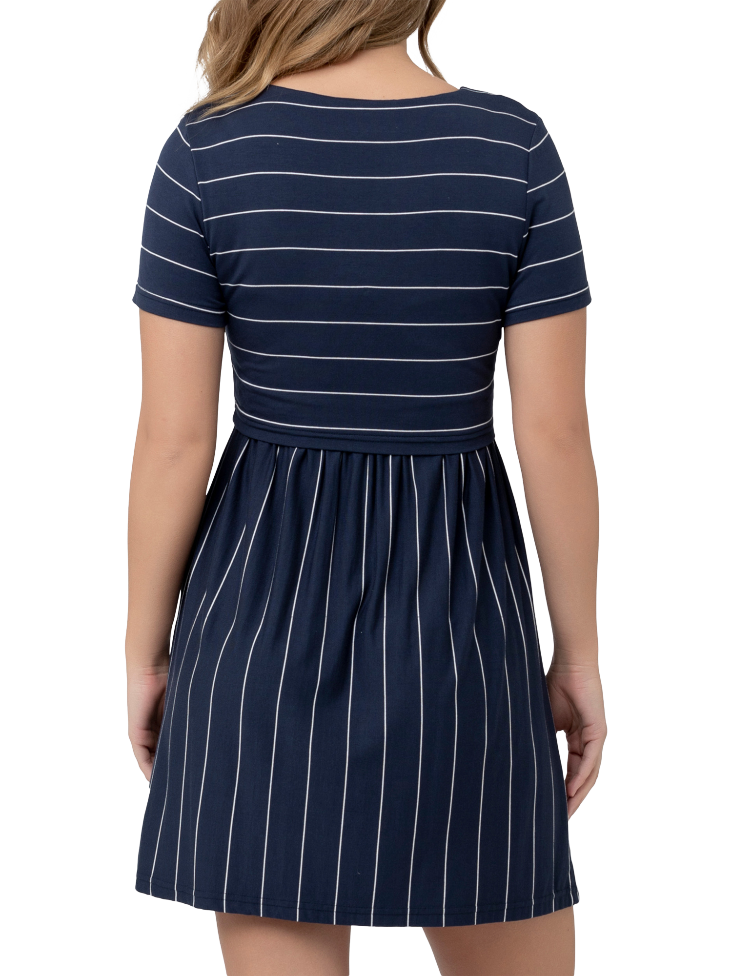 Product image 4 of 6, which shows Ripe Stripe Maternity & Nursing Dress, Indigo White, XXL