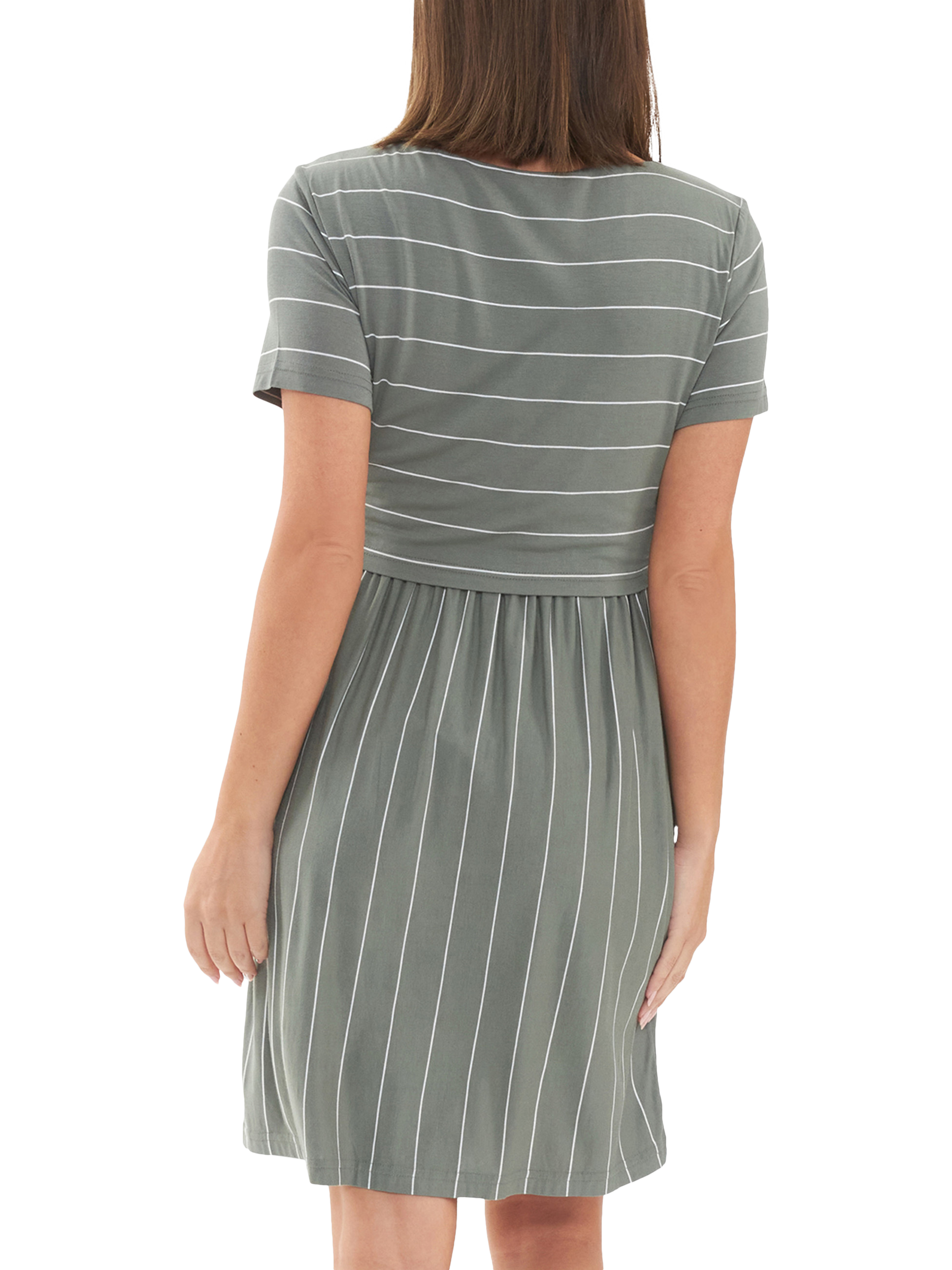 Product image 5 of 5, which shows Ripe Stripe Maternity & Nursing Dress, Olive White, XS
