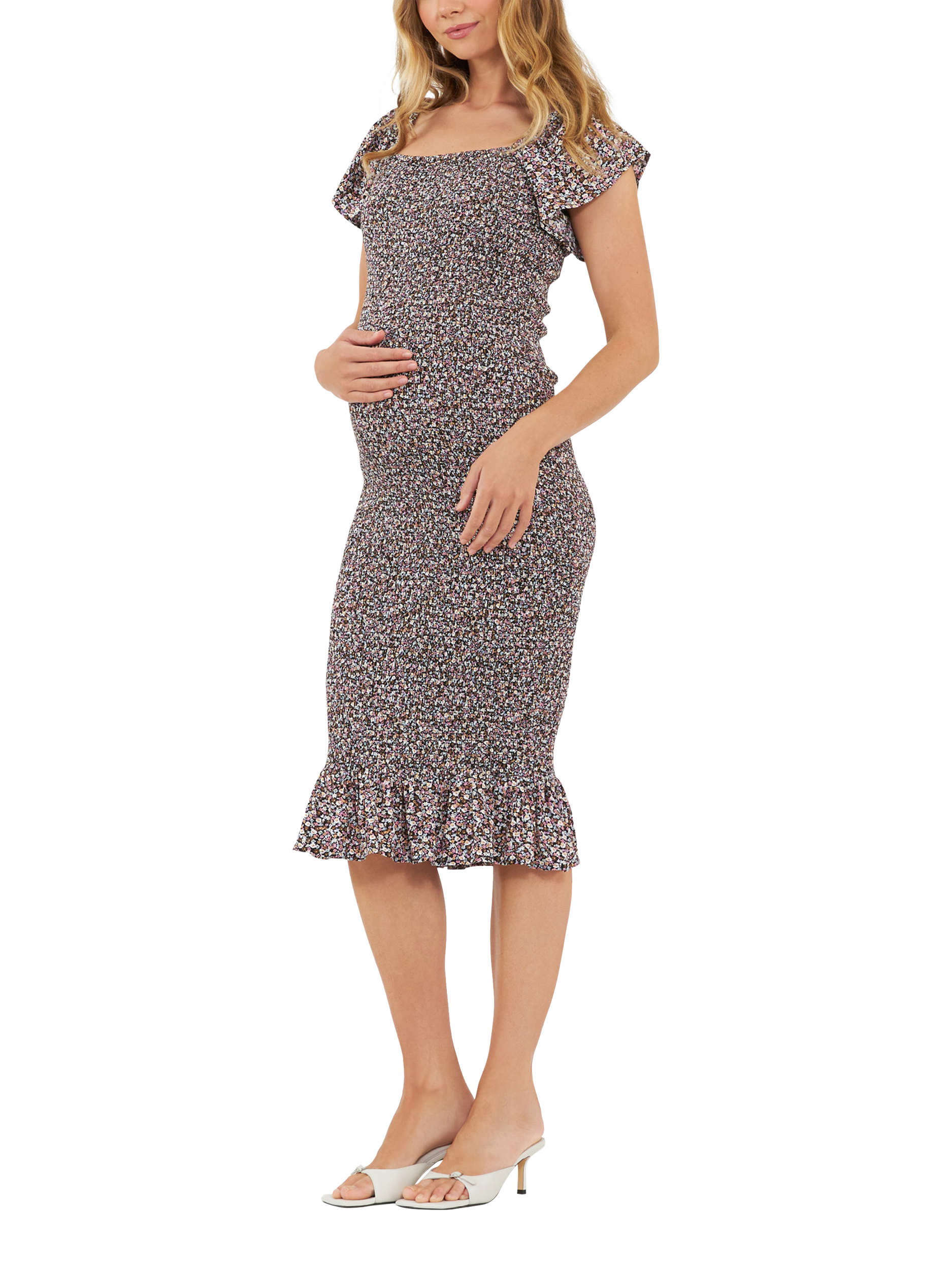 Product image 2 of 5, which shows Ripe Cyprus Shirred Maternity Dress, Black, XS