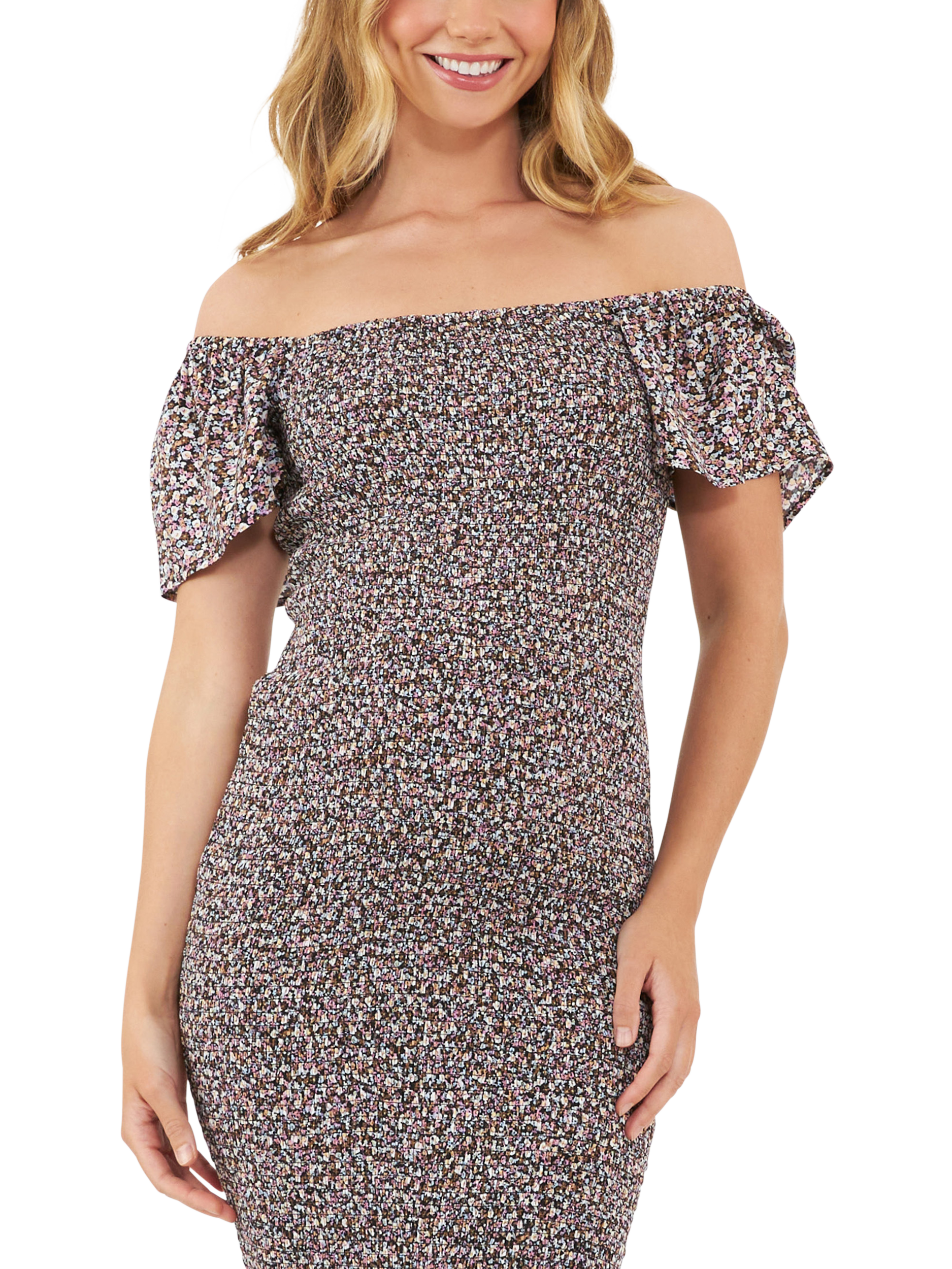 Product image 5 of 5, which shows Ripe Cyprus Shirred Maternity Dress, Black, XS
