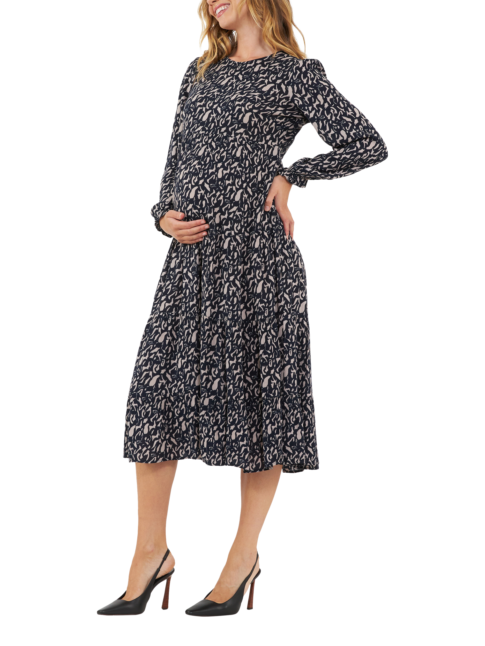Product image 3 of 6, which shows Ripe Izzie Tiered Maternity Dress, Midnight/Mocha, XS