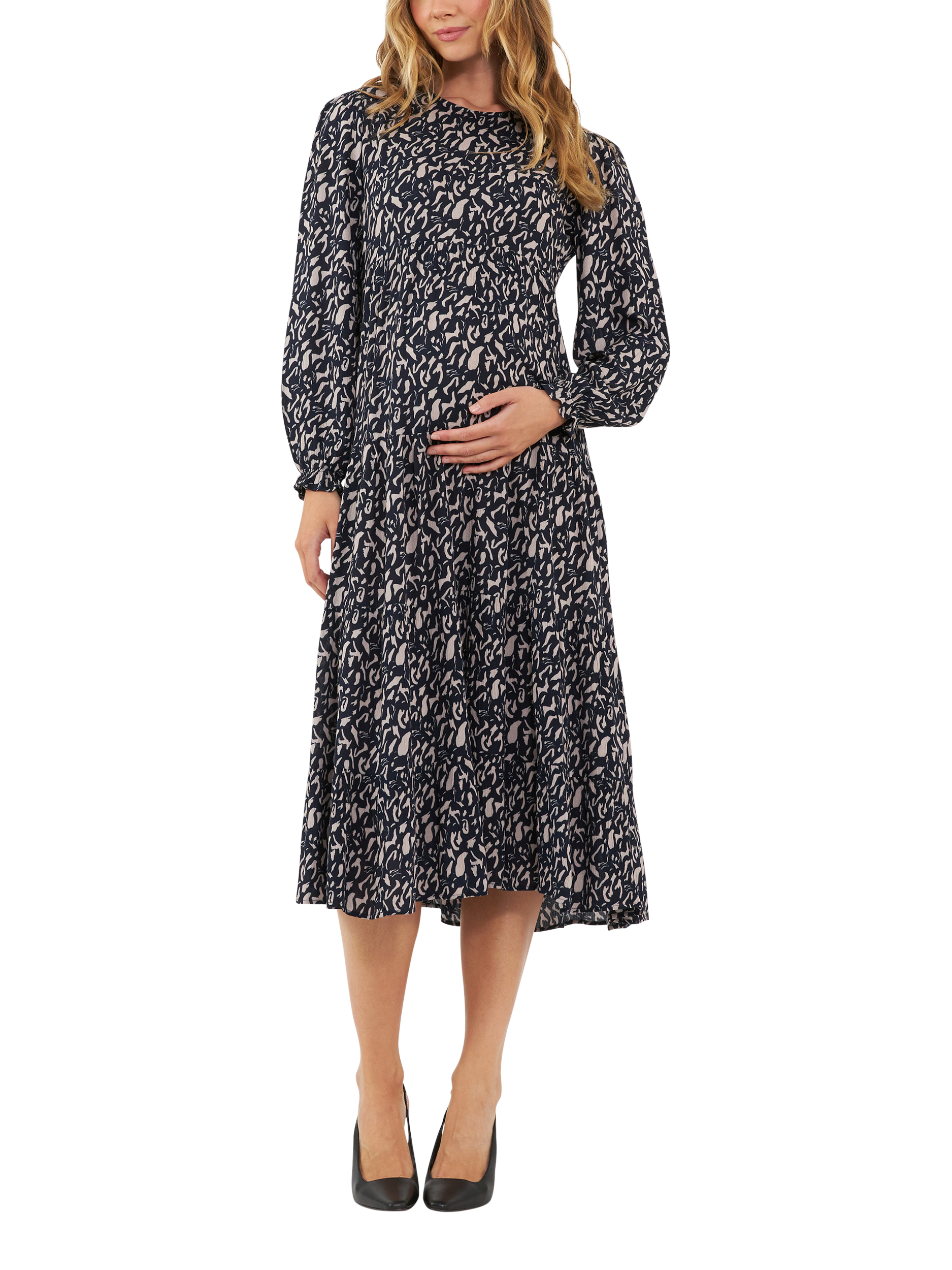 Product image 4 of 6, which shows Ripe Izzie Tiered Maternity Dress, Midnight/Mocha, XS
