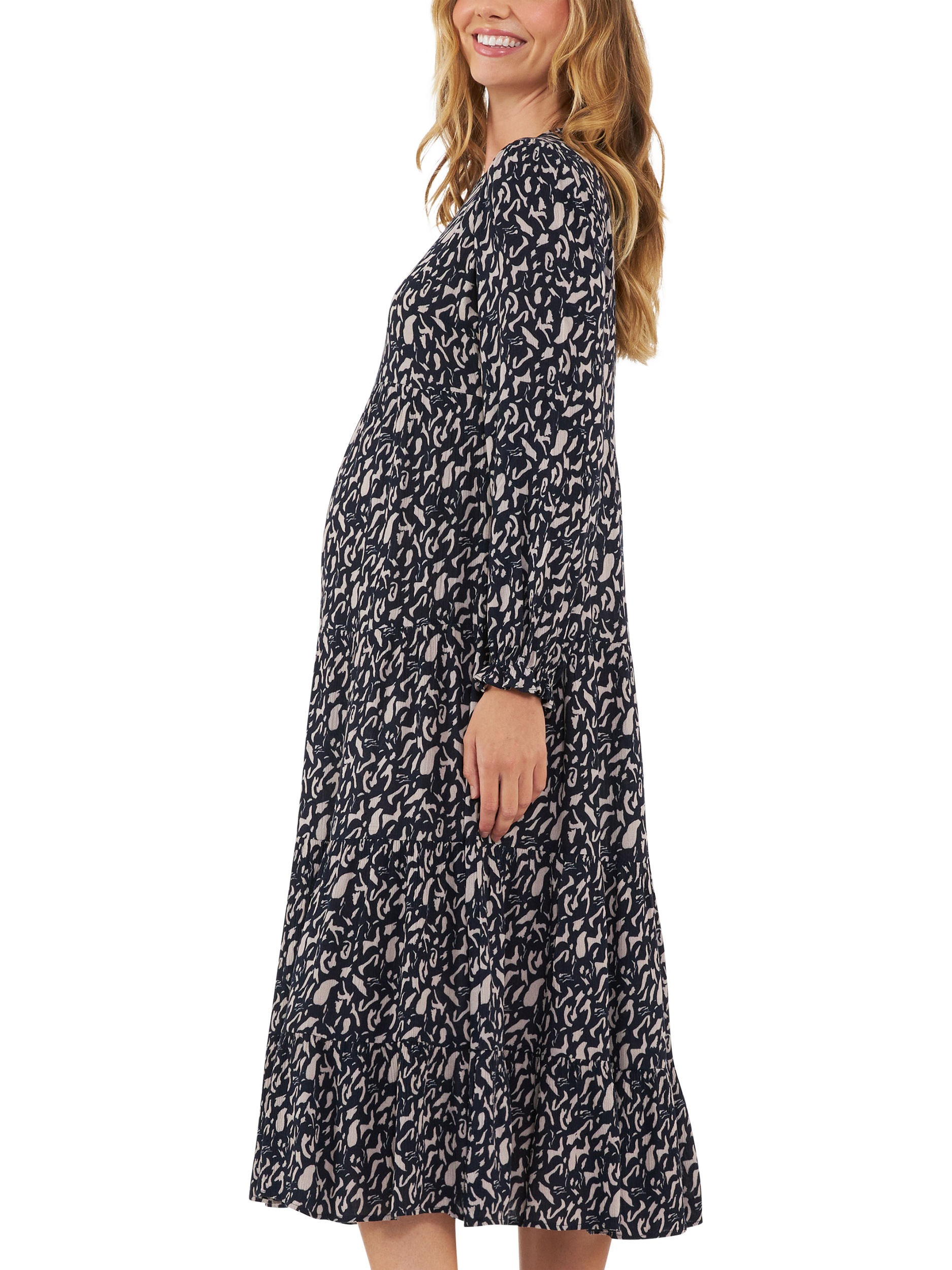 Product image 6 of 6, which shows Ripe Izzie Tiered Maternity Dress, Midnight/Mocha, XS