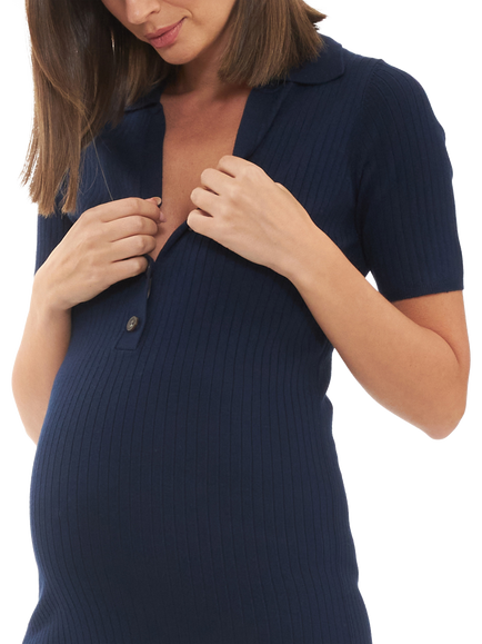 Ripe Maddy Maternity Knit Polo Dress, Navy - view 2, Navy