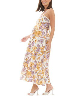 Ripe Maya Maternity Floral Linen Blend Dress, Natural - view 2, Natural