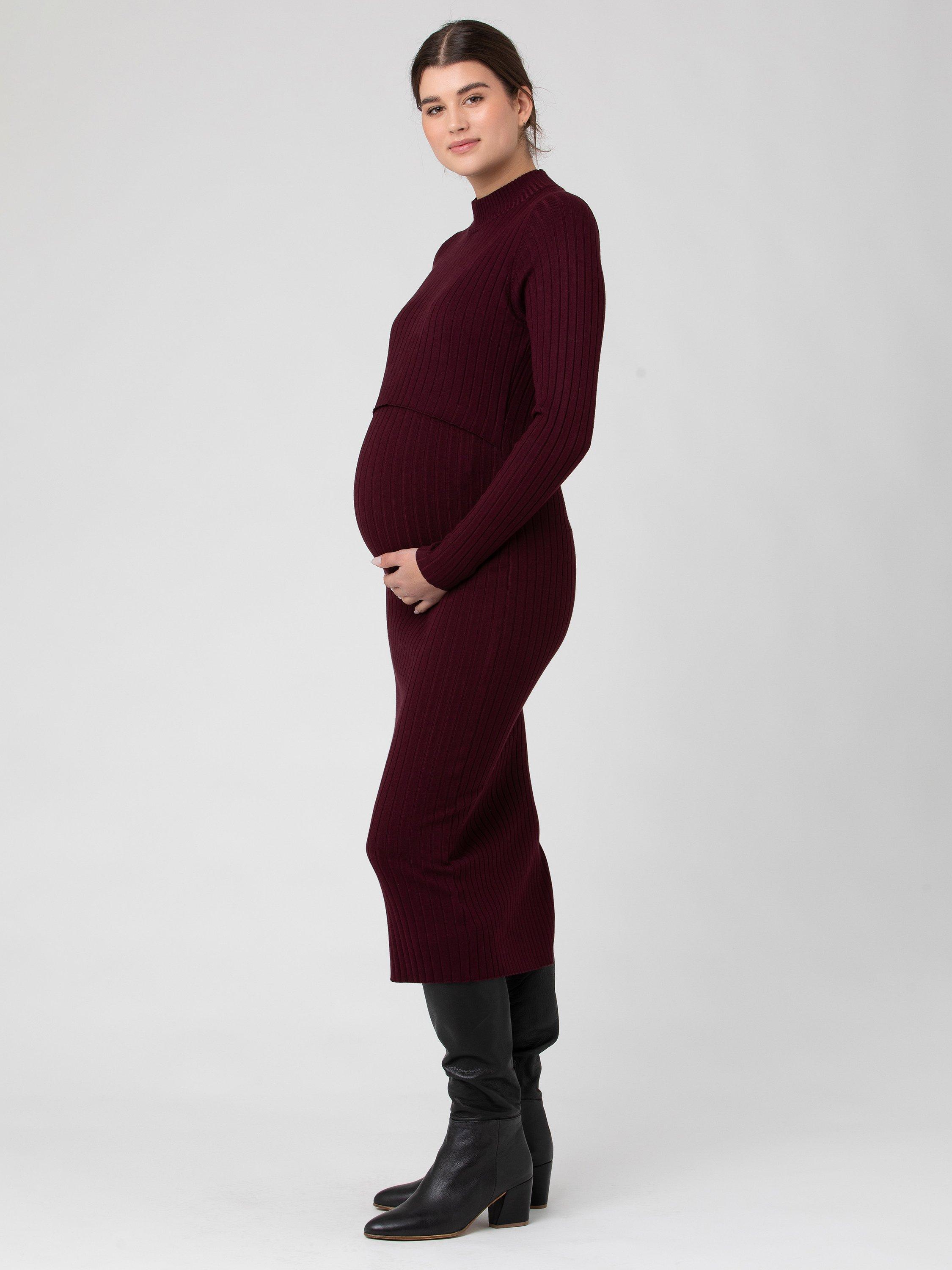 Product image 7 of 7, which shows Ripe Nella Rib Knit Maternity & Nursing Dress, Maroon, XS