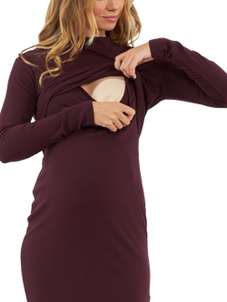Ripe Ruby Rib Maternity & Nursing Dress, Maroon - view 2, Maroon