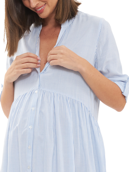 Ripe Samantha Stripe Maternity Dress, Sky Blue/White - view 2, Sky Blue/White