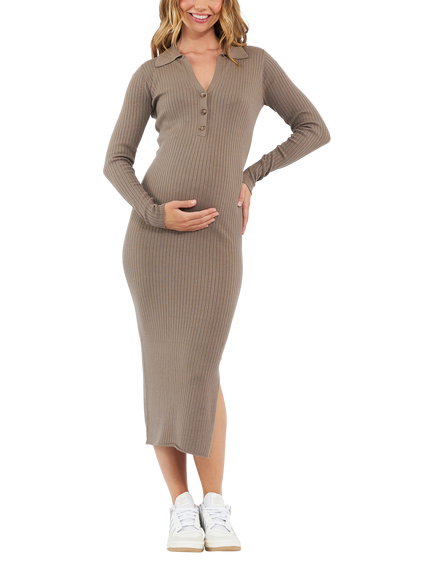 Ripe Sammy Knit Polo Maternity Dress, Mocha