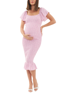 Ripe Selma Shirred Maternity Dress, Ditsy Pink