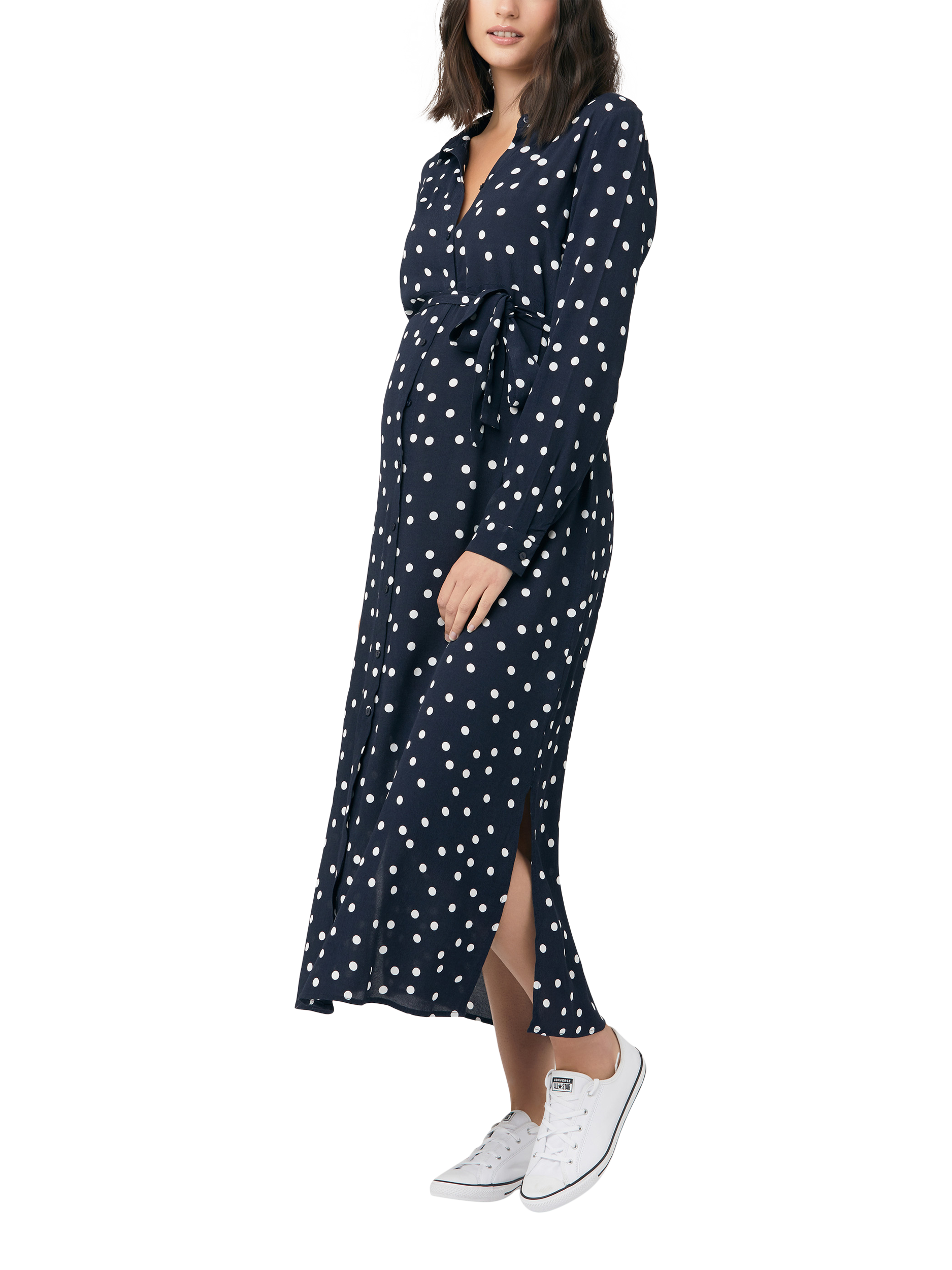Product image 2 of 5, which shows Ripe Spot Shirt Maternity Dress, Navy/White, XS