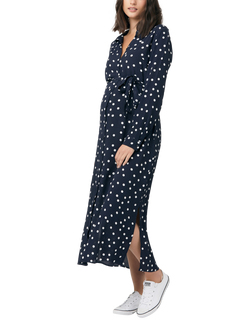Ripe Spot Shirt Maternity Dress, Navy/White - view 2, Navy/White