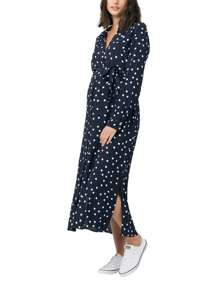 Ripe Spot Shirt Maternity Dress, Navy/White - view 2, Navy/White