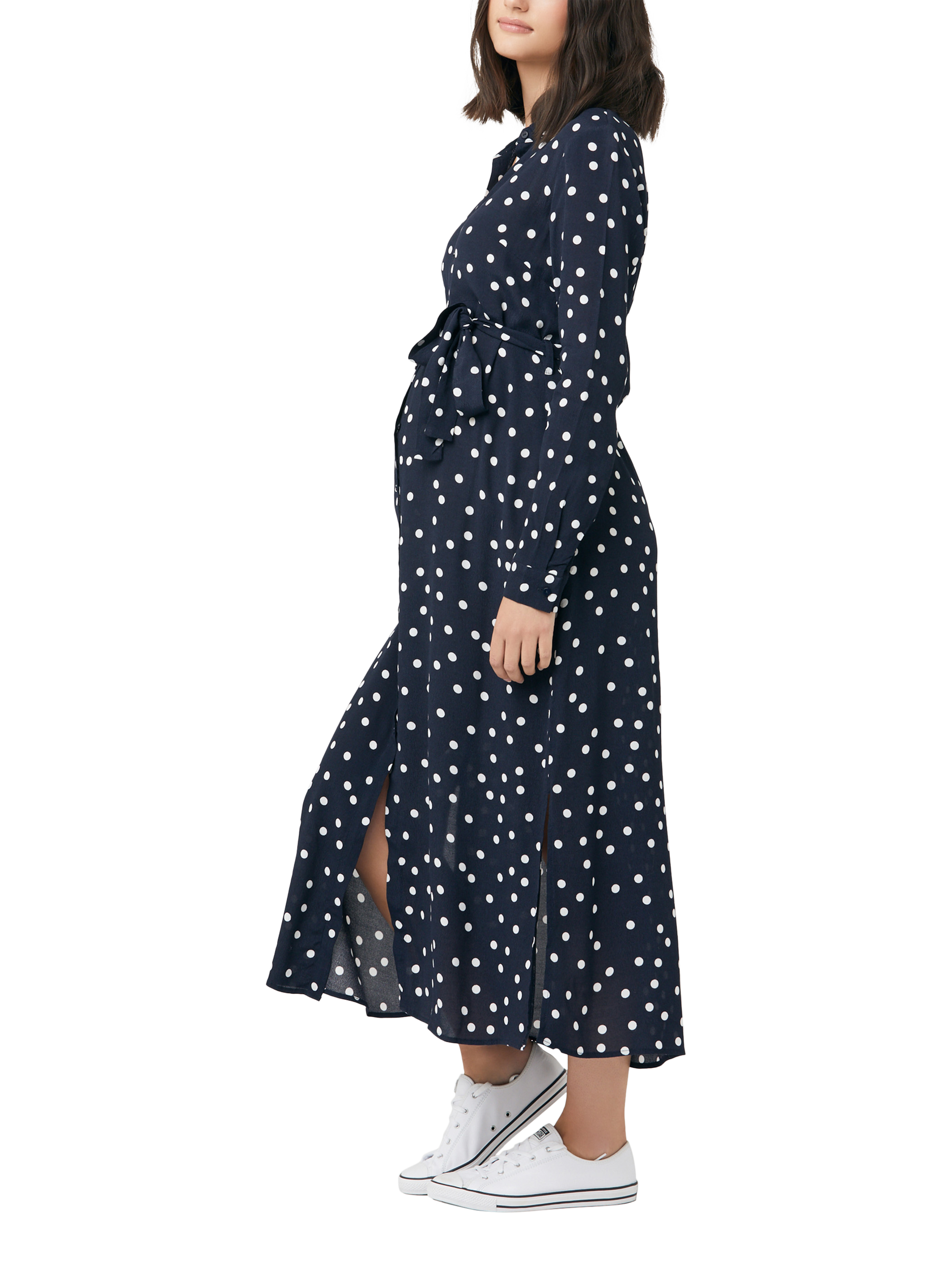 Product image 3 of 5, which shows Ripe Spot Shirt Maternity Dress, Navy/White, XS