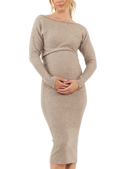 Ripe Tobie Asymmetric Knit Maternity Dress, Mocha, Mocha