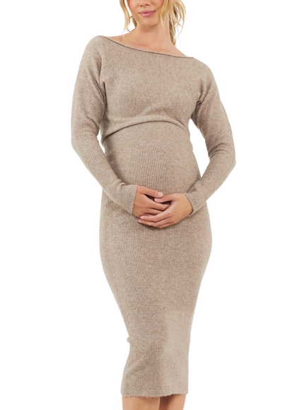 Ripe Tobie Asymmetric Knit Maternity Dress, Mocha, Mocha