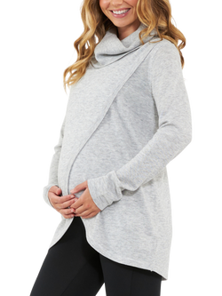 Ripe Cowl Neck Wool Blend Maternity & Nursing Knit, Silver Marle - view 2, Silver Marle