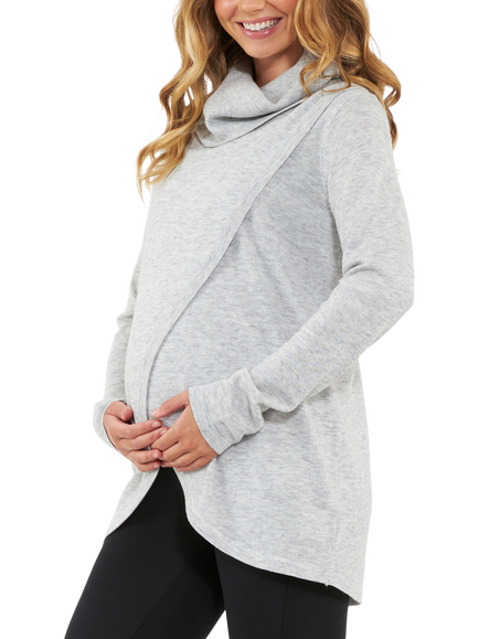 Ripe Cowl Neck Wool Blend Maternity & Nursing Knit, Silver Marle - view 2, Silver Marle