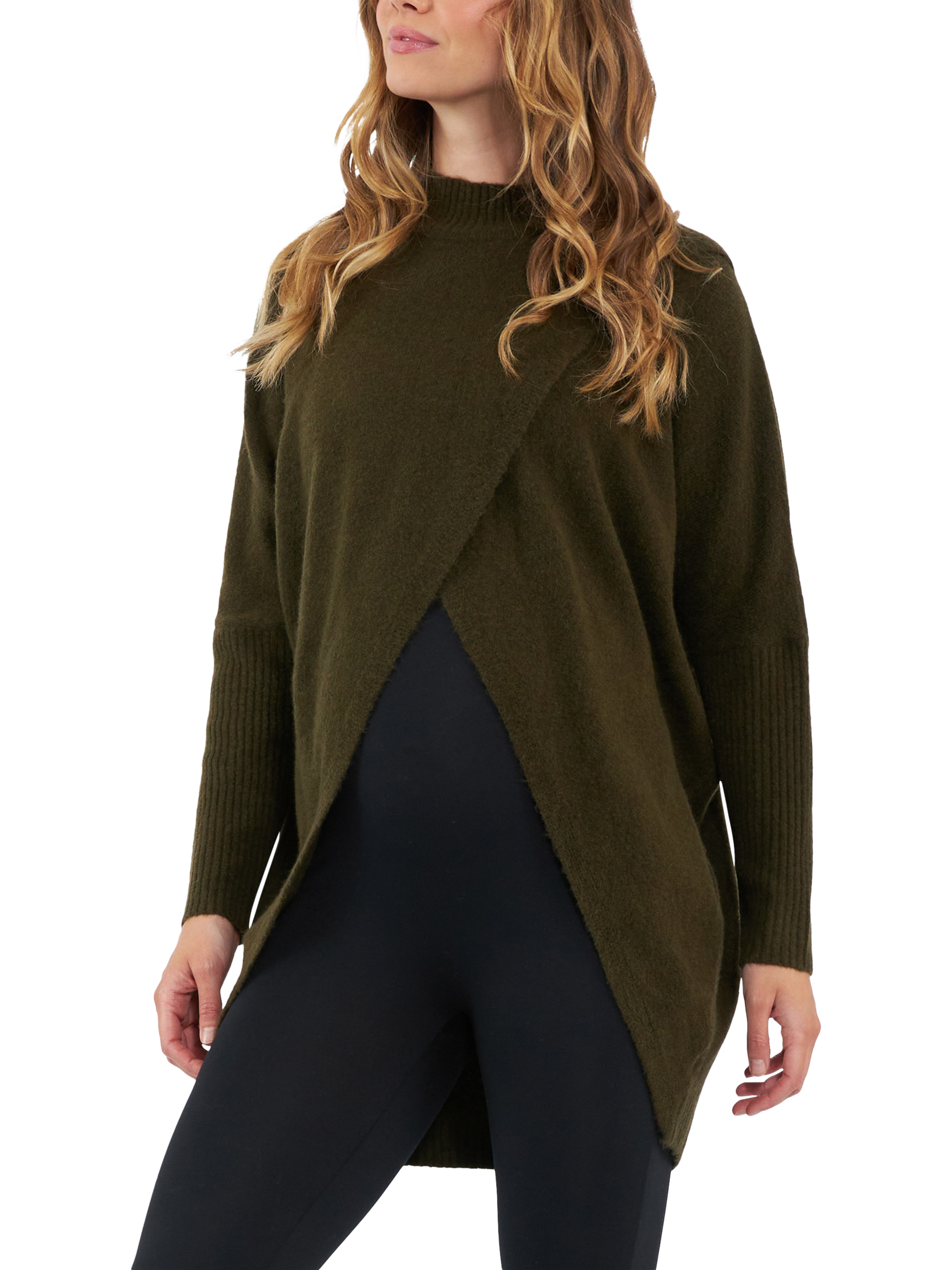 Product image 1 of 4, which shows Ripe Hallie Cross Over Nursing Knit Top, Khaki, XS
