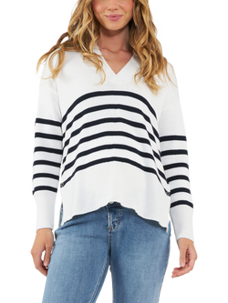 Ripe Hanna Stripe Nursing Wool Blend Knit Top, White/Navy, White/Navy