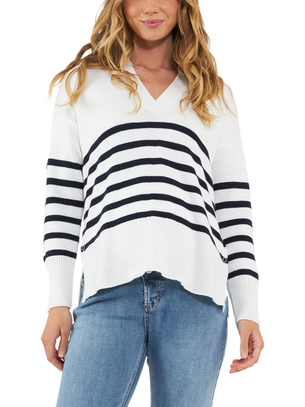 Ripe Hanna Stripe Nursing Wool Blend Knit Top, White/Navy, White/Navy