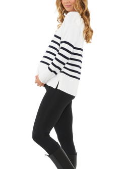 Ripe Hanna Stripe Nursing Wool Blend Knit Top, White/Navy - view 2, White/Navy